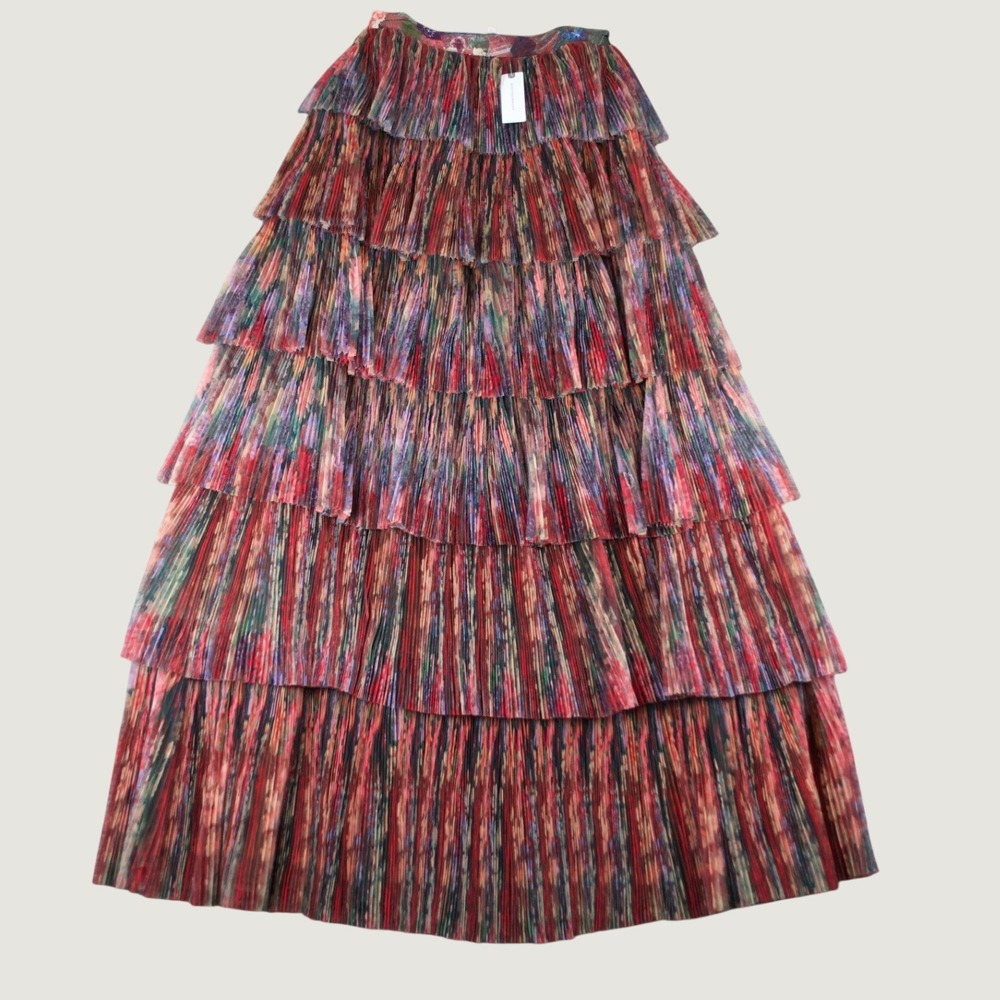 NWT Hutch Anthropologie Pleated Tiered Maxi Skirt Multicolor Floral Boho Small - Picture 2 of 8